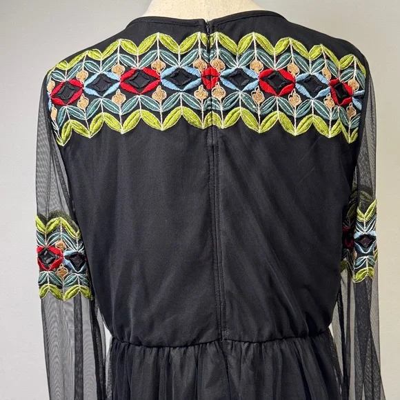 ASOS Embroidered Black Mesh Tulle Dress Size 14 - Picture 5 of 11